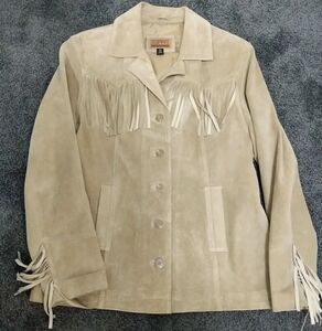 Vintage Esprit Leather Fringe Jacket Tan Large READ